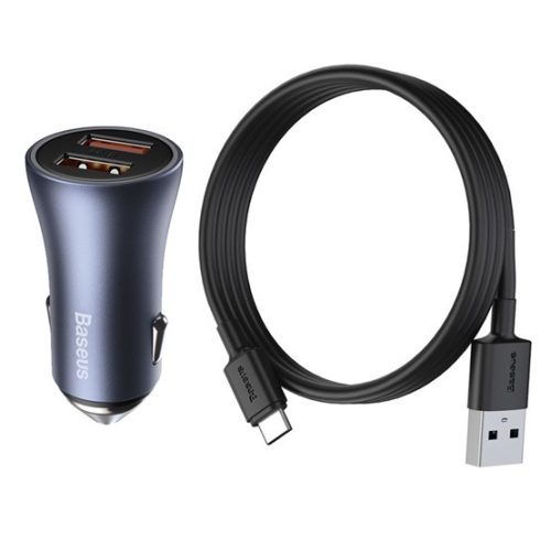 Baseus Golden Contactor Pro autós gyorstöltő 40W, 2×USB Type-A, szürke + 100W USB, 1m kábel