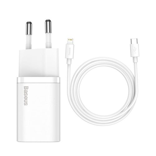 Baseus Super Si 1C 20W USB-C gyorstöltő fehér kivitelben, 1 m-es USB-C–Lightning kábellel