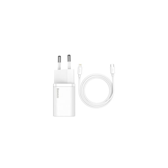 Baseus Super Si 1C 20W USB-C gyorstöltő fehér kivitelben, 1 m-es USB-C–Lightning kábellel