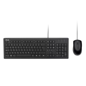 Asus U2000 fekete vezetékes billentyűzet és egér szett Windows 11 Copilot kompatibilitással.