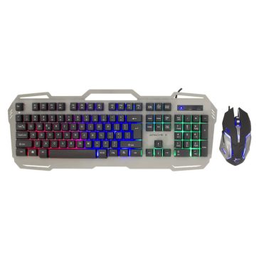   White Shark Apache 2 gamer billentyűzet és egér szett, magyar kiosztás, RGB világítás, 3200 DPI, ezüst