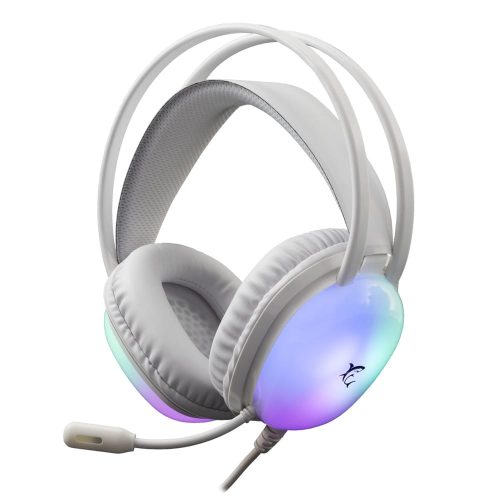 White Shark PEACOCK WHITE gamer fejhallgató fehér színben, RGB világítással és állítható mikrofonnal.