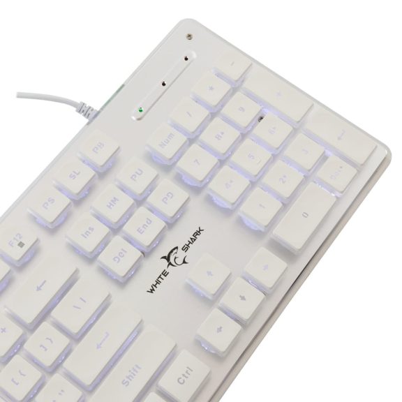 White Shark TACHI fehér membrános gaming billentyűzet fehér LED világítással és 19 anti-ghosting funkcióval.