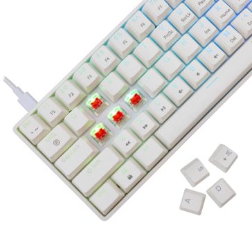   White Shark SHINOBI 2 vezetékes mechanikus gaming billentyűzet, 61 gomb, piros kapcsolók, US kiosztás, fehér