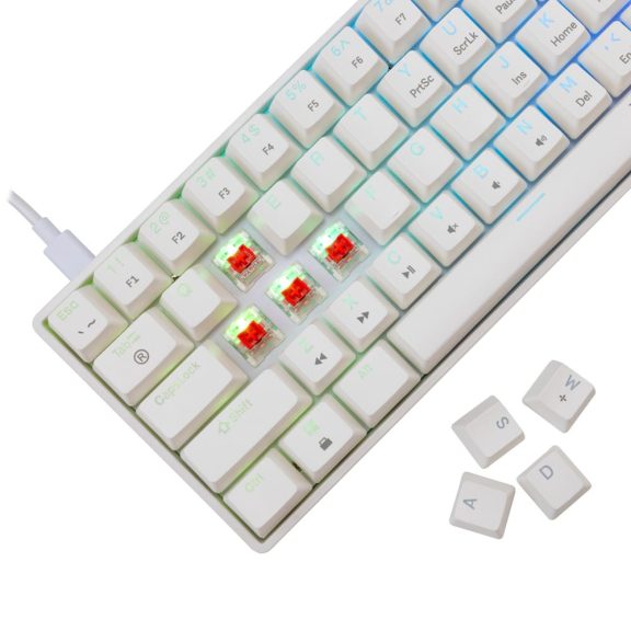 White Shark SHINOBI 2 vezetékes mechanikus gaming billentyűzet, 61 gomb, piros kapcsolók, US kiosztás, fehér