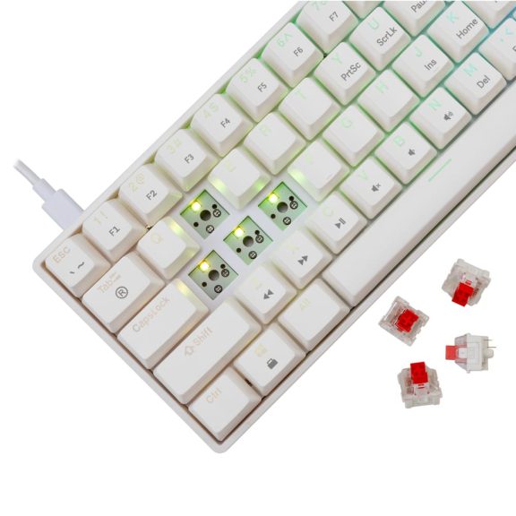 White Shark SHINOBI 2 vezetékes mechanikus gaming billentyűzet, 61 gomb, piros kapcsolók, US kiosztás, fehér