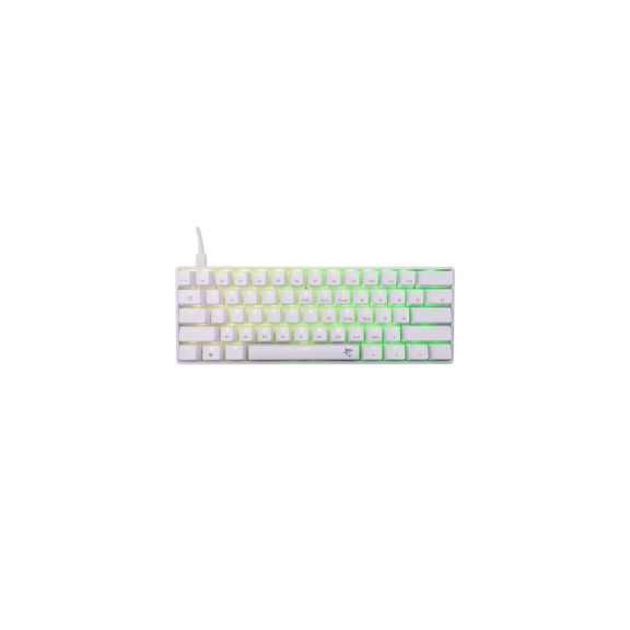 White Shark SHINOBI 2 fehér kompakt mechanikus gaming billentyűzet barna kapcsolókkal, US kiosztással és RGB világítással.