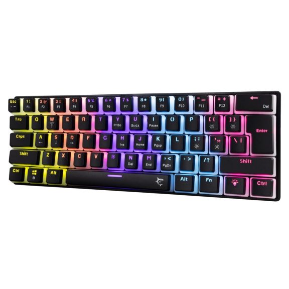 White Shark ASHIKO 2 fekete mechanikus gaming billentyűzet red switch-ekkel és rainbow háttérvilágítással.