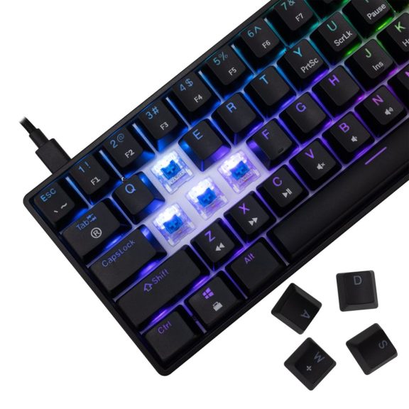 White Shark SHINOBI 2 vezetékes mechanikus gaming billentyűzet, 61 gomb, kék kapcsolók, HU kiosztás, fekete