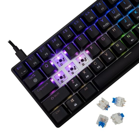 White Shark SHINOBI 2 vezetékes mechanikus gaming billentyűzet, 61 gomb, kék kapcsolók, HU kiosztás, fekete