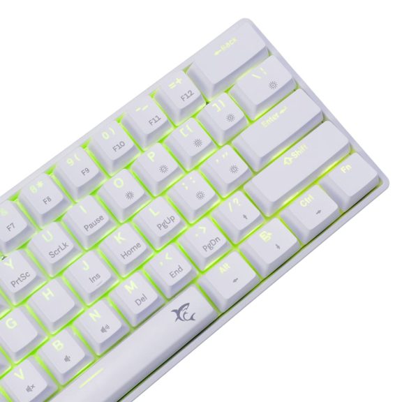 White Shark SHINOBI 2 vezetékes mechanikus gaming billentyűzet, 61 gomb, kék kapcsolók, HU kiosztás, fehér