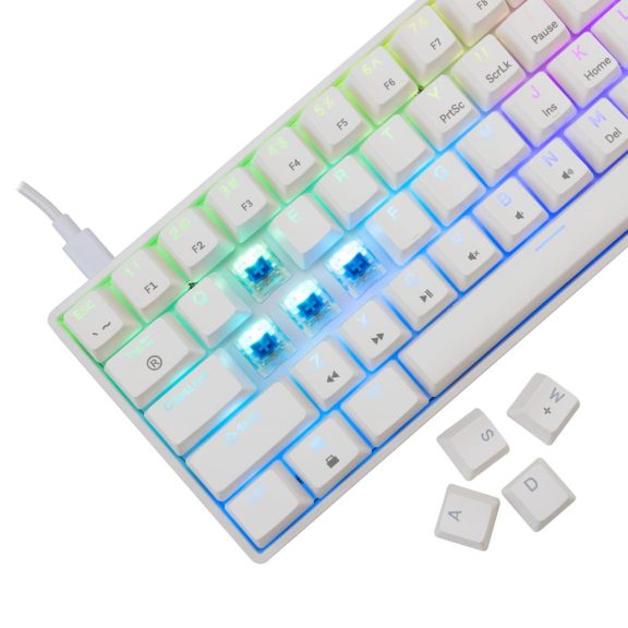 White Shark SHINOBI 2 vezetékes mechanikus gaming billentyűzet, 61 gomb, kék kapcsolók, HU kiosztás, fehér