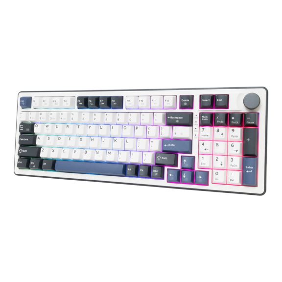 White Shark Excalibur L mechanikus gaming billentyűzet, RGB, tri-mode csatlakozás, US kiosztás, fehér
