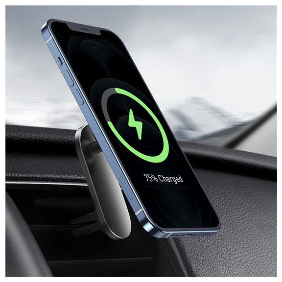 Baseus Big Energy Magnetic szellőzőrácsra, műszerfalra rögzíthető, vezeték nélküli autós telefon töltő és tartó, fekete