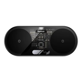   Baseus Digital LED Display 2-in-1 vezeték nélküli töltő 20W, fekete + 3A USB Type-A – USB Type-C,  1m kábel
