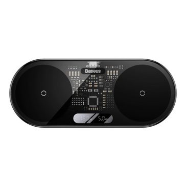   Baseus Digital LED Display 2-in-1 vezeték nélküli töltő 20W, fekete + 3A USB Type-A – USB Type-C,  1m kábel