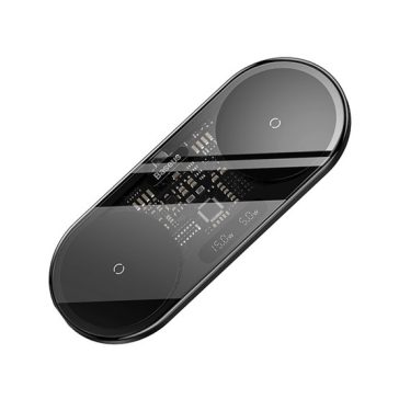   Baseus Digital LED Display 2-in-1 vezeték nélküli töltő 20W, fekete + 3A USB Type-A – USB Type-C,  1m kábel