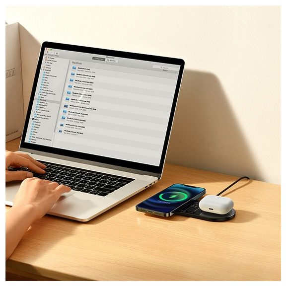 Baseus Digital LED Display 2-in-1 vezeték nélküli töltő 20W, fekete + 3A USB Type-A – USB Type-C,  1m kábel