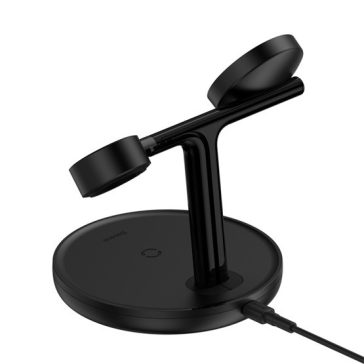   Baseus Swan 3-in-1 vezeték nélküli töltő állvány 20W, fekete + 3A USB Type-A – USB Type-C, 1m kábel