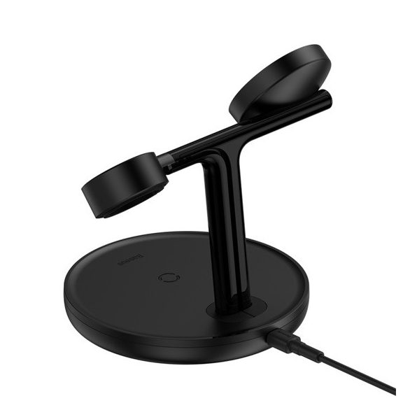 Baseus Swan 3-in-1 vezeték nélküli töltő állvány 20W, fekete + 3A USB Type-A – USB Type-C, 1m kábel