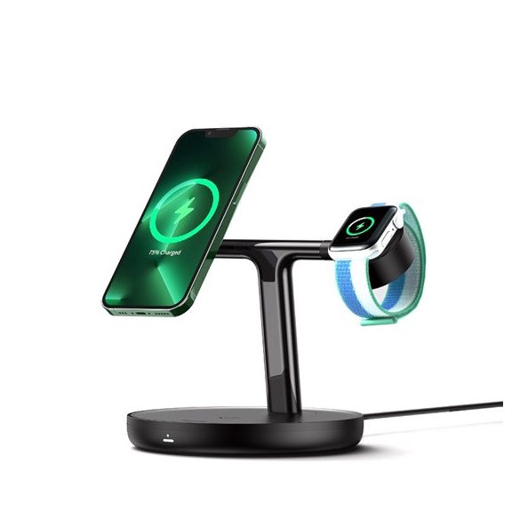 Baseus Swan 3-in-1 vezeték nélküli töltő állvány 20W, fekete + 3A USB Type-A – USB Type-C, 1m kábel