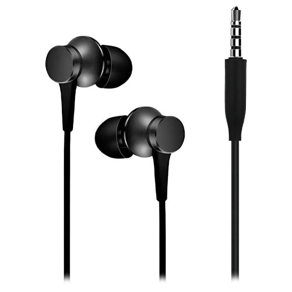 Xiaomi In-Ear Headphones Basic fekete fülhallgató alumínium házzal és 3.5mm jack csatlakozóval.