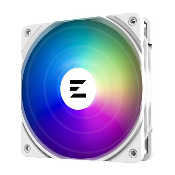Zalman ZM-AF120 ARGB WHITE 120 mm-es PWM házhűtő ventilátor vibráló ARGB fénnyel.