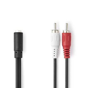 Nedis sztereó audio adapterkábel 2x RCA apa - 3.5mm jack anya 0.2m, fekete