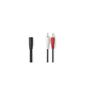 Nedis sztereó audio adapterkábel 2x RCA apa - 3.5mm jack anya 0.2m, fekete