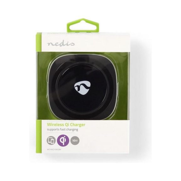 Nedis WCHAQ10W2BK vezeték nélküli gyorstöltő 10 W teljesítménnyel, fekete színben