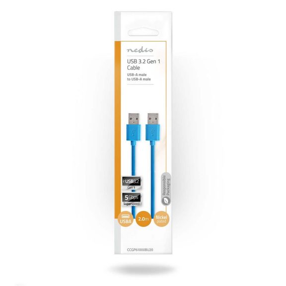Nedis USB 3.2 Gen1 USB A-A kábel 2.0m, kék