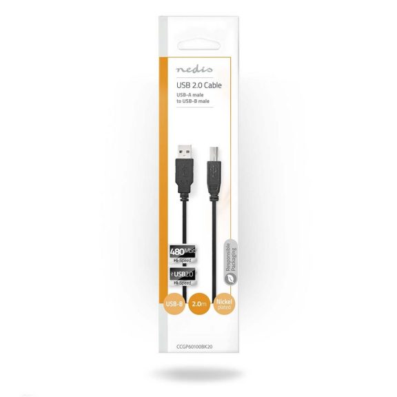 Nedis USB 2.0 A-B kábel 2m, fekete