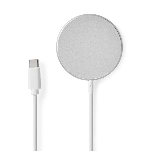 Nedis WCHAQM200SI mágneses vezeték nélküli töltő, 15 W, USB-C, 1 m kábel