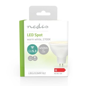 Nedis LBGU53MR162 LED spot izzó GU5.3 foglalattal, 5.8W teljesítménnyel és 2700K meleg fehér fénnyel