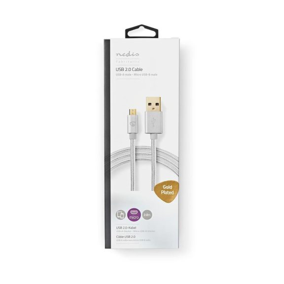 Nedis Fabritallic USB-A - Micro USB kábel 2m, aranyozott csatlakozó, fonott alumínium kivitel
