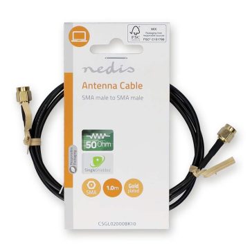 Nedis SMA antenna kábel 1m, SMA apa - SMA apa, aranyozott, fekete