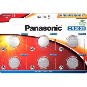 Panasonic CR2025 3V lítium gombelem 6 darabos csomagban.