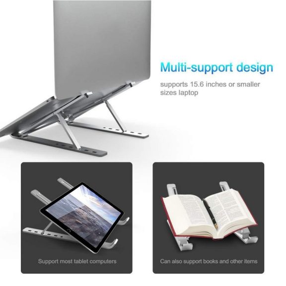 Univerzális alumínium laptop állvány, összecsukható, 6 fokozat, ezüst