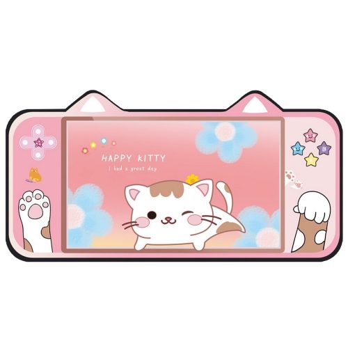 Macskafüles egérpad 800x400x3mm, Happy Kitti Pink