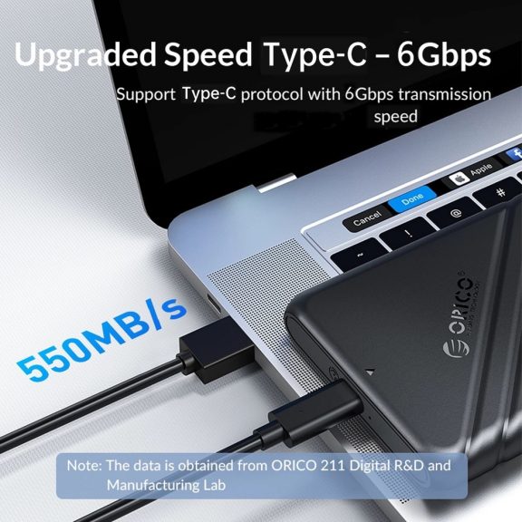 Orico 25PW1-C3 külső ház, 2.5", USB Type-C, SATA3, fekete
