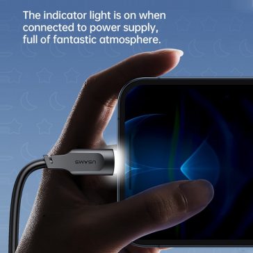   Usams US-SJ566 20W USB Type-C - 8 tűs kábel 1.2m LED, fekete