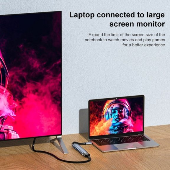WPOWER W002 USB-C HUB dokkoló, 6 az 1-ben, 4K HDMI, VGA, PD 100W, USB3.1, ezüst