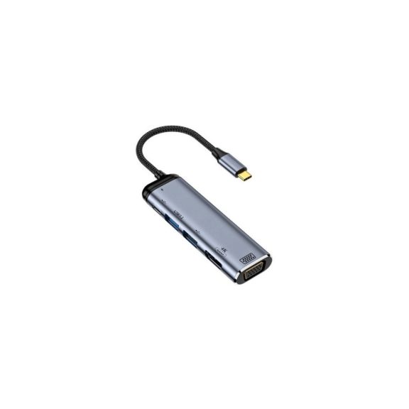 WPOWER W002 USB-C HUB dokkoló, 6 az 1-ben, 4K HDMI, VGA, PD 100W, USB3.1, ezüst