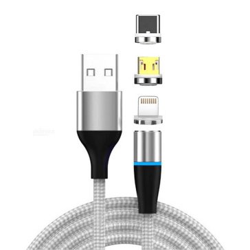 WPOWER 18W 3 az 1-ben mágneses USB kábel 2.0m, ezüst