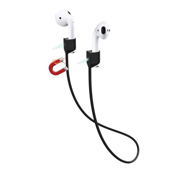 Elvesztésgátló szilikon nyakpánt AirPods fülhallgatókhoz, mágneses, fekete