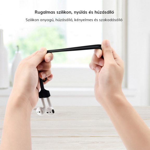 Elvesztésgátló szilikon nyakpánt AirPods fülhallgatókhoz, mágneses, fekete