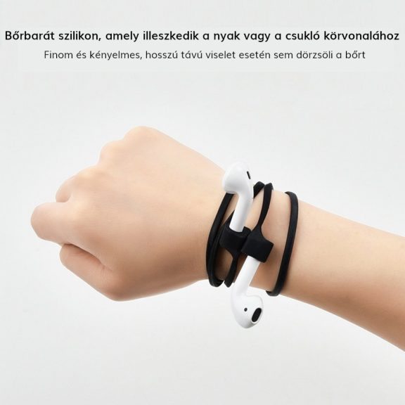 Elvesztésgátló szilikon nyakpánt AirPods fülhallgatókhoz, mágneses, fekete