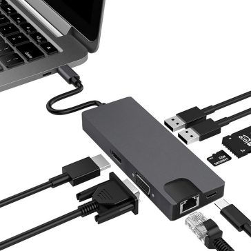 WPOWER Type-C - 4K HDMI, VGA, Gigabit LAN, Type-C, 2xUSB3.0, kártyaolvasó dokkoló