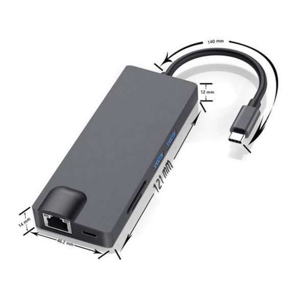 WPOWER Type-C - 4K HDMI, VGA, Gigabit LAN, Type-C, 2xUSB3.0, kártyaolvasó dokkoló