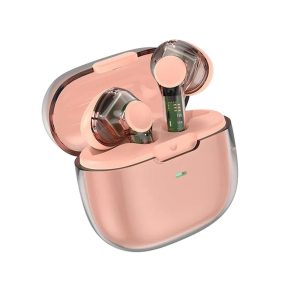 WiWU T12 vezeték nélküli Bluetooth fülhallgató pink színben, töltőtokkal és érintésvezérléssel